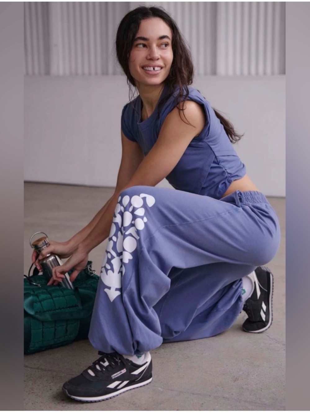 NWT Free People x FP Movement Hot Shot Logo Crossover Set in Blue Indigo Sz L - Picture 10 of 11